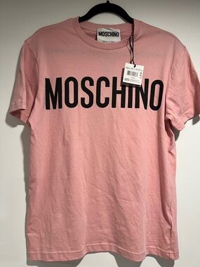Moschino Pink Logo Tag Crewneck Tee